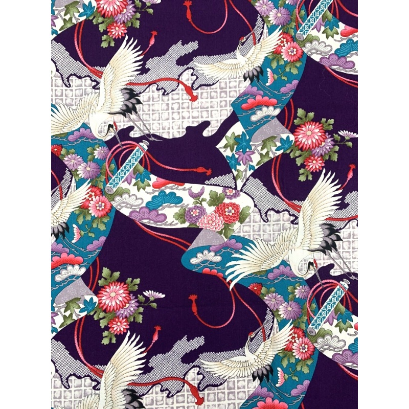 Trendex 2001 Japanese Cotton Fabric Traditional Crane Banner Print 2 yrd+2"x44"