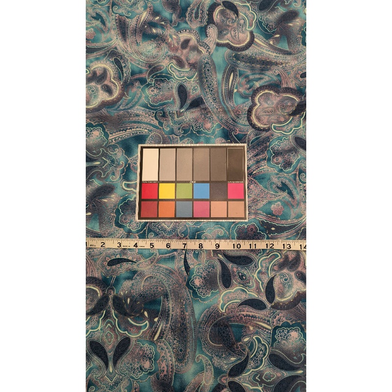 Turquoise Ombre Glitter Paisley Print Woven Fabric 45"W x 35"L