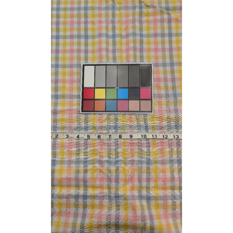 VTG Pastel Yellow/Pink/Blue/White Yarn Dyed Gingham Cotton Woven Fabric 43"W - 4 3/4 yds
