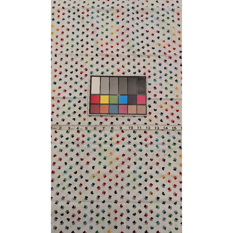 White Rainbow Paws & Hearts Quilting Cotton Woven Fabric 42"W x 35"L