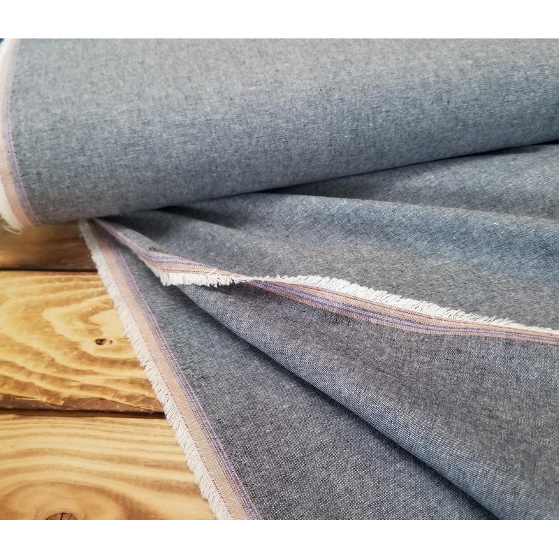 Designer Deadstock Chambray Navy Solid Woven-by the yard