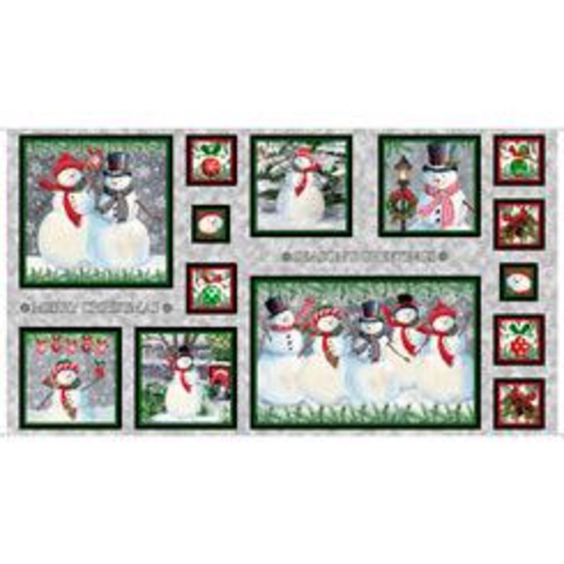 p037 Winter Greetings SNOWMAN PICTURE PATCHES GRAY