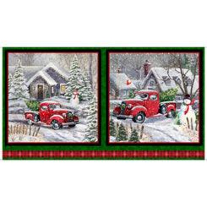p038 Winter Greetings RED TRUCK CHRISTMAS PICTURE PATCHES FOREST
