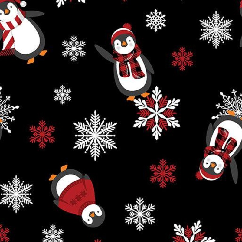Playful Penguins Flannel Black