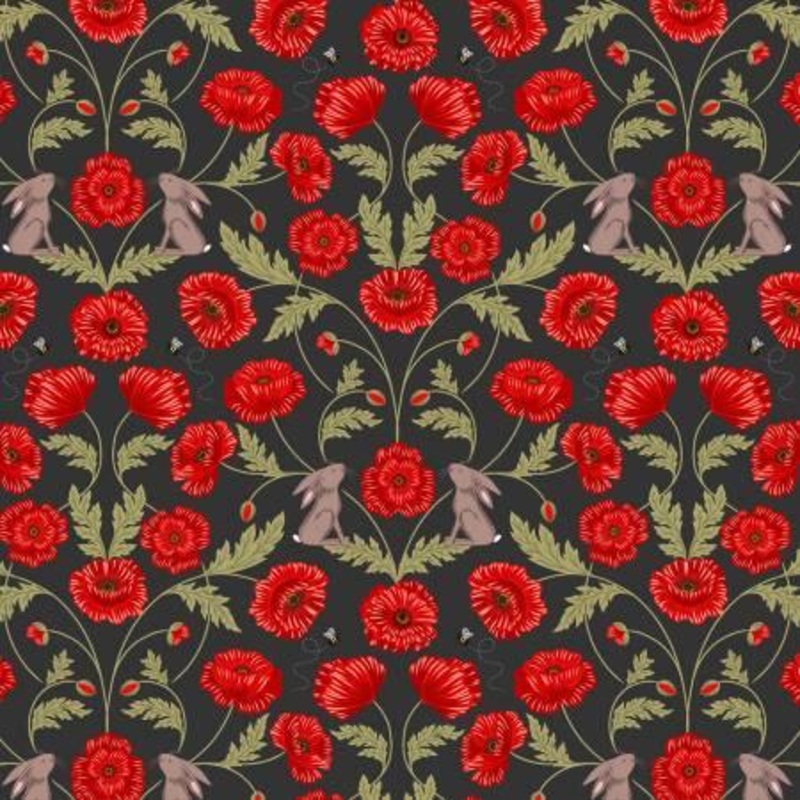 Poppies Mirrored poppies and hares on dark