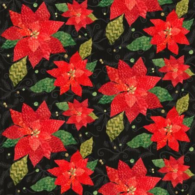 Red & Black Poinsettias Flannel