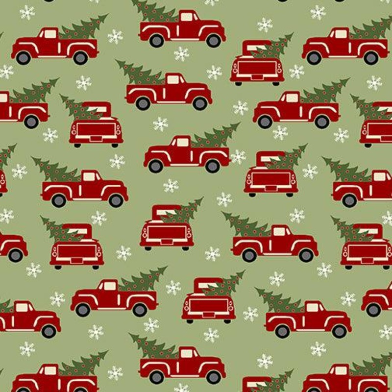 Red Truck Holiday Flanel Green