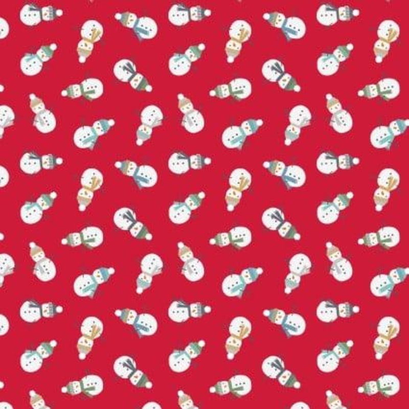 Snow Day Scattered Snowmen on Red Flannel