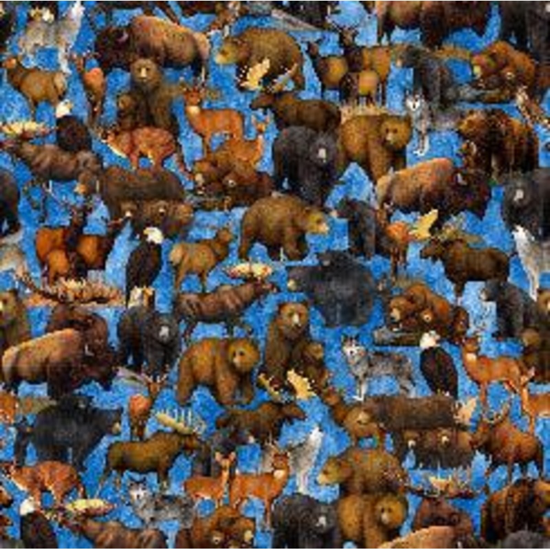 Untamed PACKED ANIMALS Blue and Brown