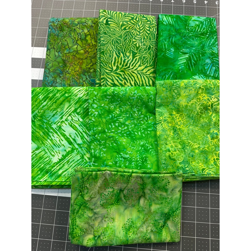 High Quality Green, Blue, and Yellow Batik Quilters Cotton Fabric Bundle  7 Yards Total