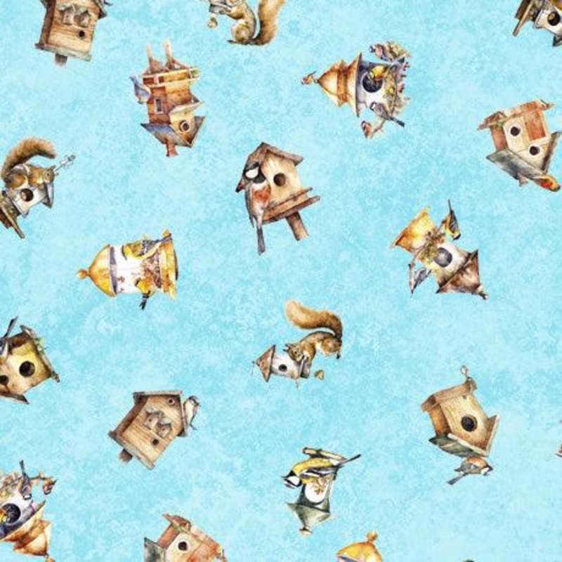 QT Fabrics Birdsong 2600-30282-Q Birdhouse Toss Aqua