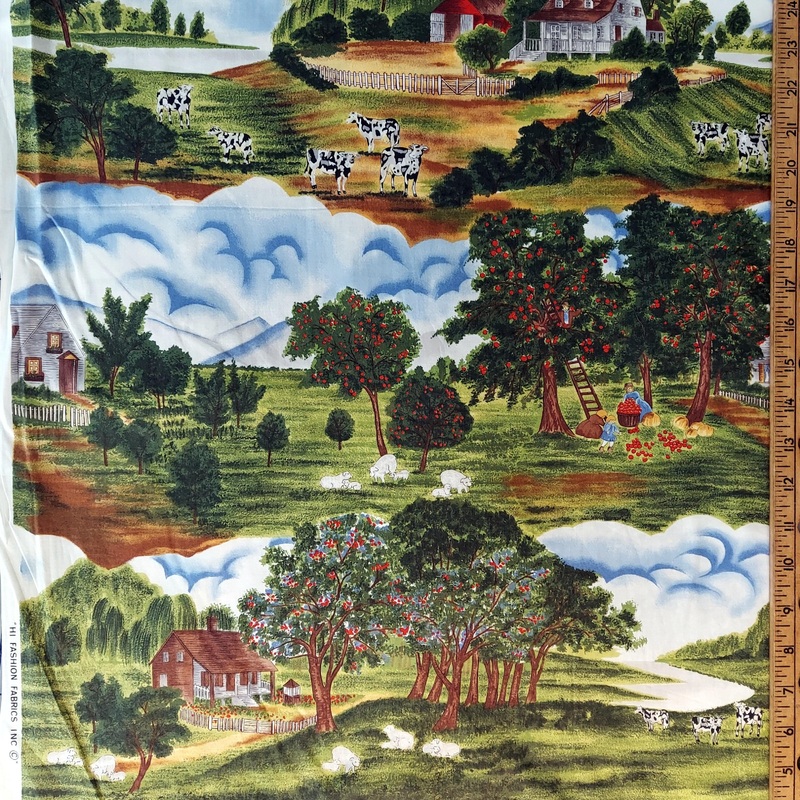 Timeless Treasures Countryside Scene Green