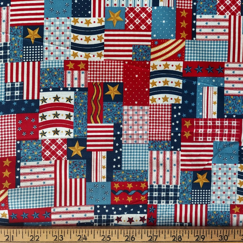 Fabri-Quilt Ozark Calico Stars + Stripes with Golden Stars