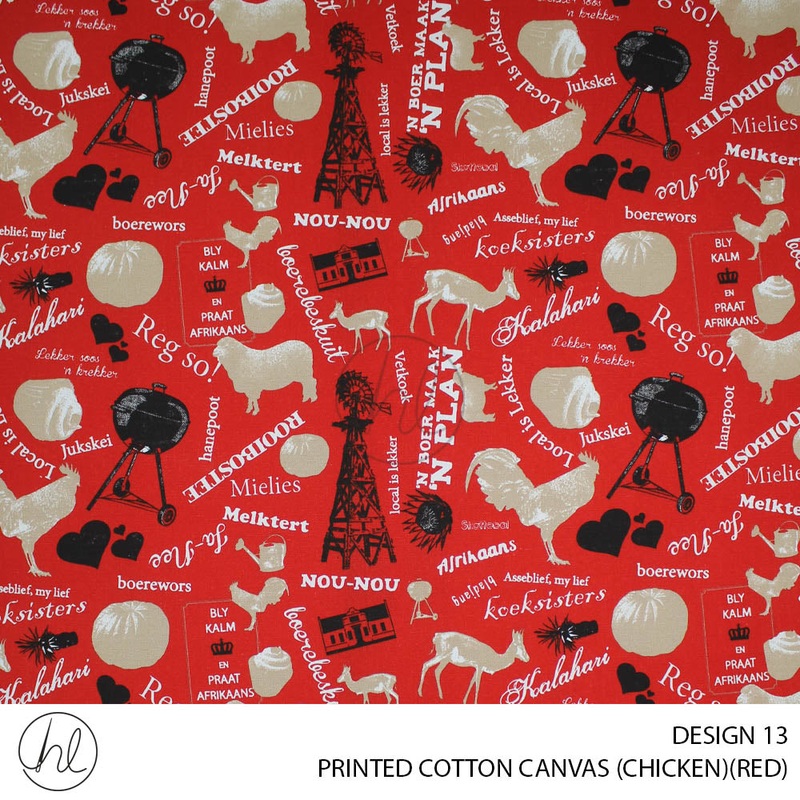 PRINTED COTTON CANVAS DESIGN 13 150CM PER M CHICKEN RED