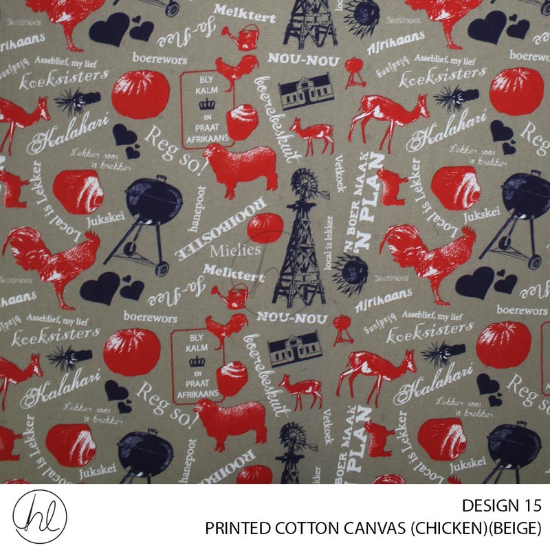 PRINTED COTTON CANVAS DESIGN 15 150CM PER M CHICKEN BEIGE