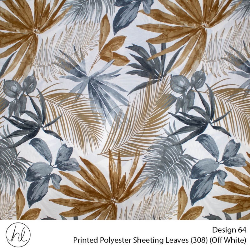 Printed Polyester Sheeting 240cm Leaves Off White Per m