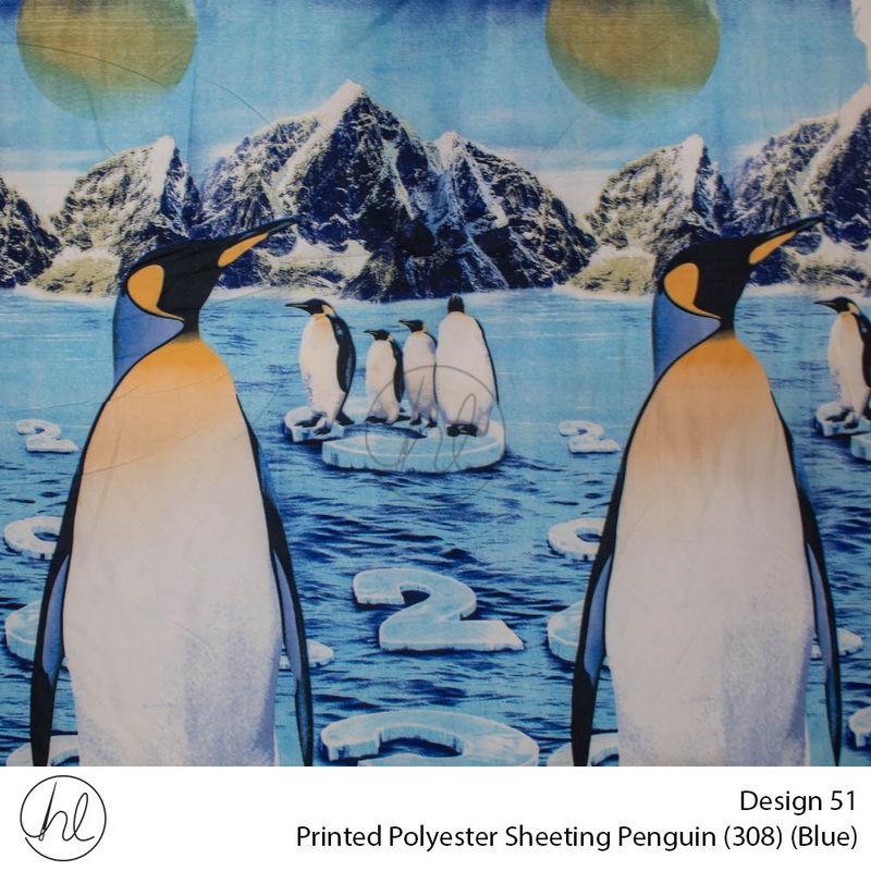 Printed Polyester Sheeting 240cm Penguin Blue Per m