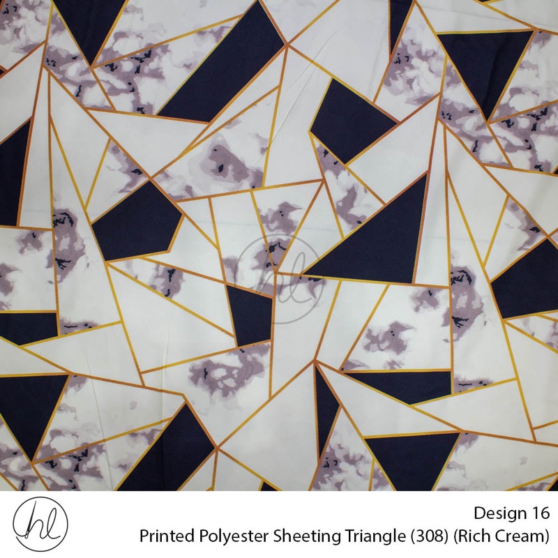 Printed Polyester Sheeting 240cm Triangle Rich Cream Per m