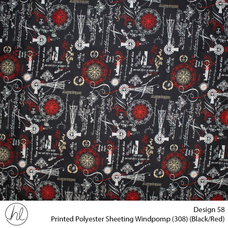Printed Polyester Sheeting 240cm Windpomp Black/Red Per m