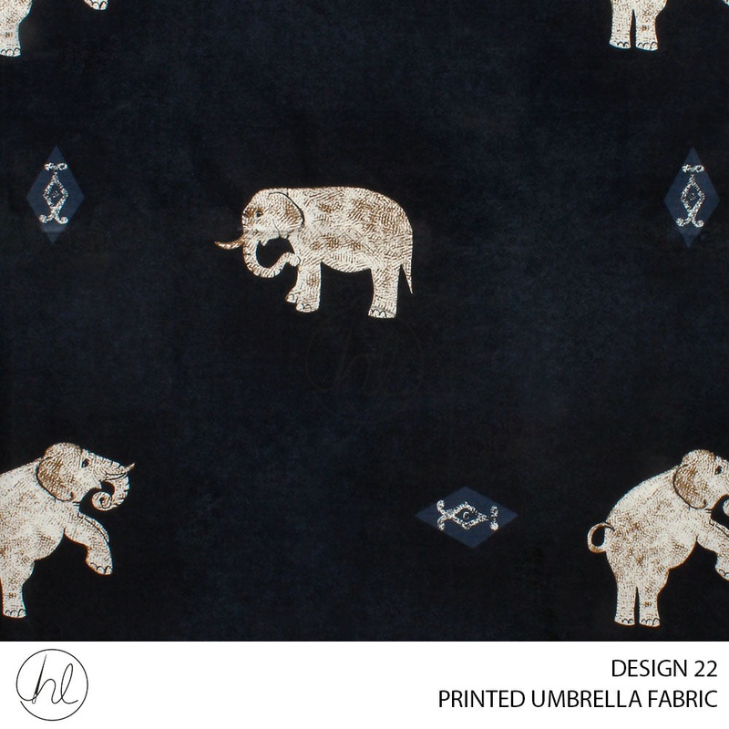 PRINTED UMBRELLA FABRIC ELEPHANT DESIGN 22 BLACK 235CM PER M