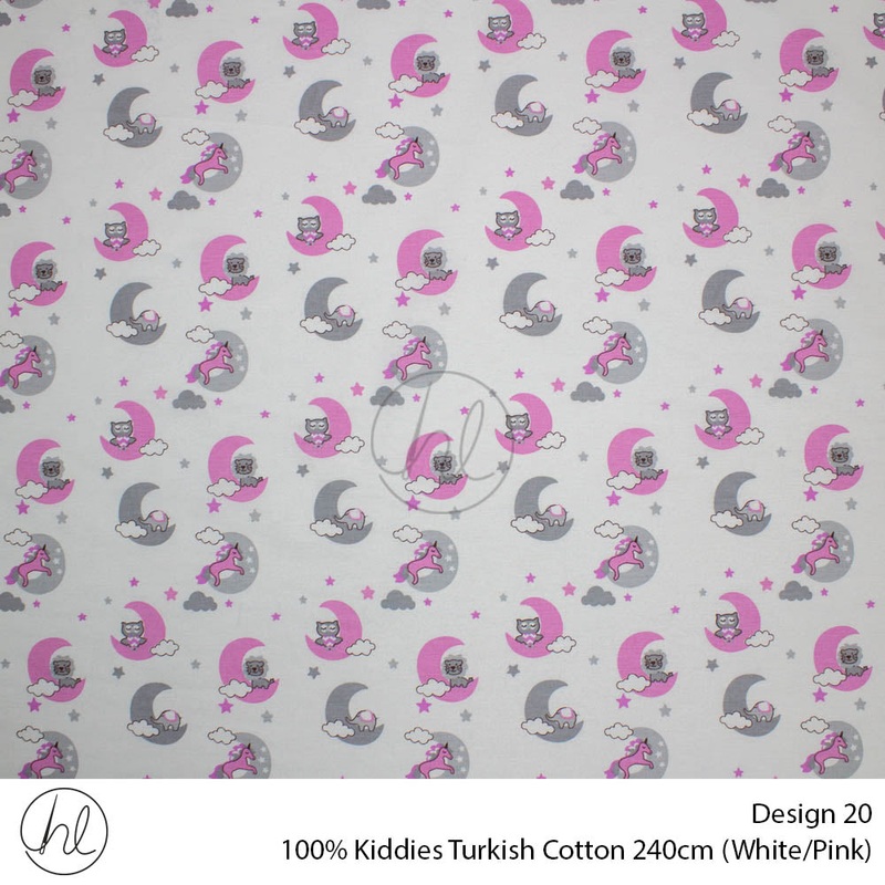 100% Kiddies Turkish Cotton Design 20 240cm Per M White/Pink