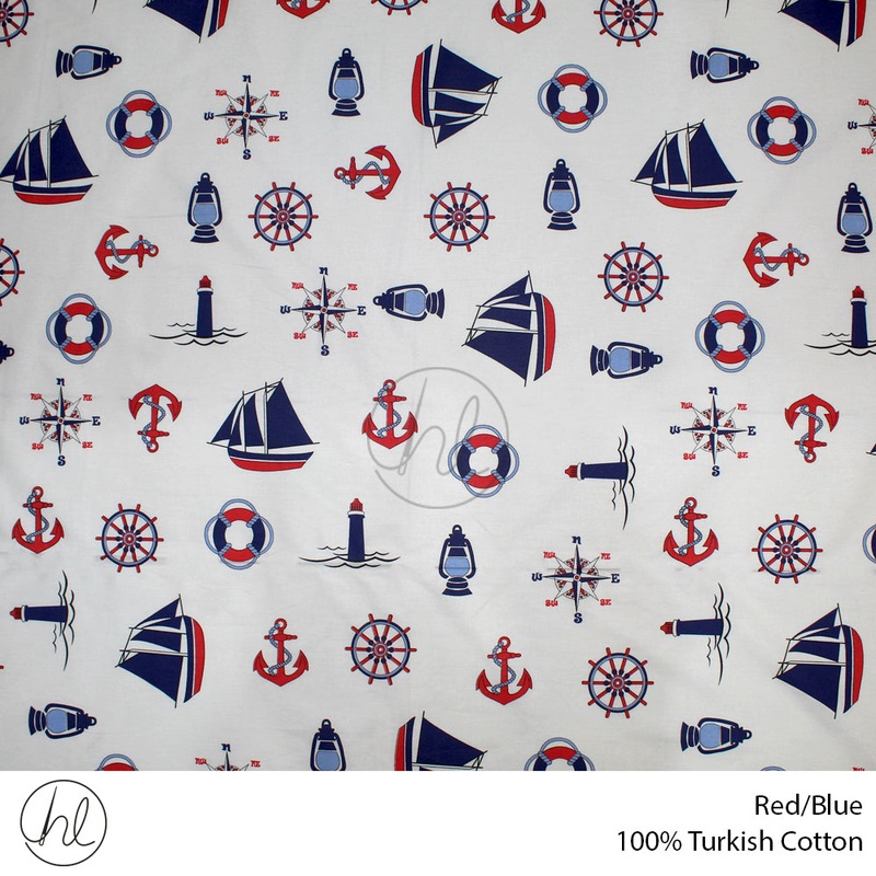 100% Kiddies Turkish Cotton Design 68 240cm Per M Red/Blue