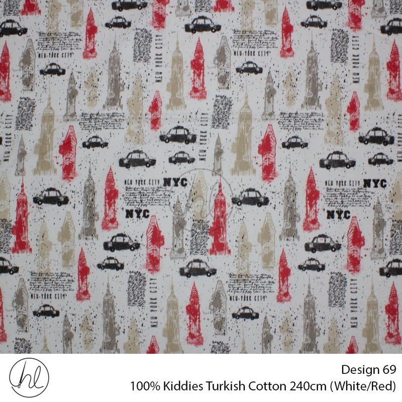 100% Kiddies Turkish Cotton Design 69 240cm Per M White/Red