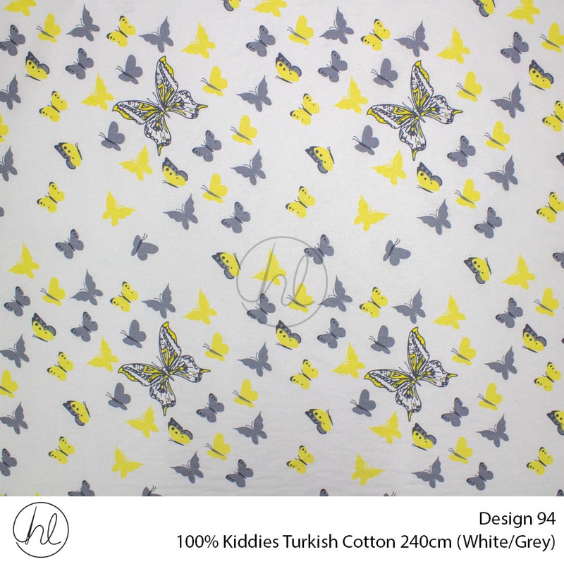 100% Kiddies Turkish Cotton Design 94 240cm Per M White/Grey