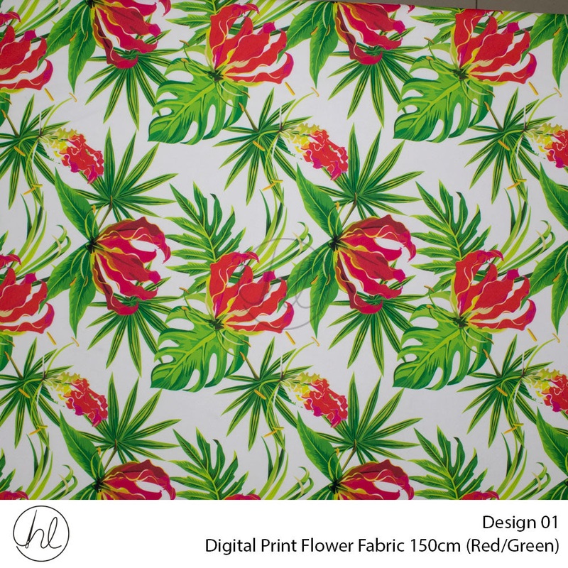 Digital Print Flower Fabric Design 01 150cm Per m Red/Green