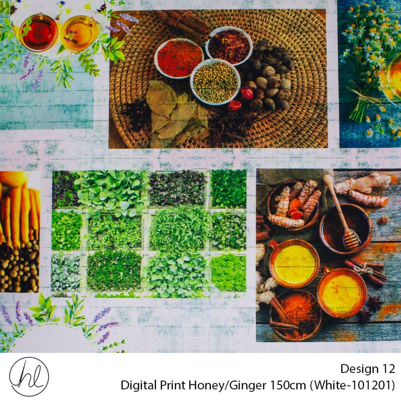 Digital Print Honey/Ginger Fabric Design 12 150cm Per m White