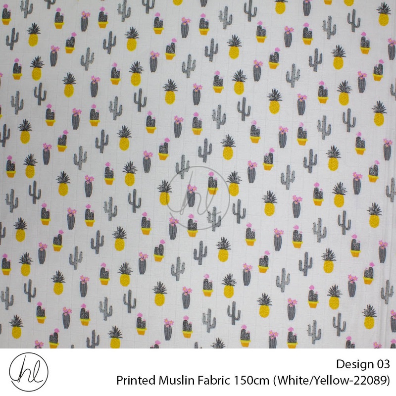 MUSLIN PRT CACTUS WHITE/YELLOW ROLL ROLL 001