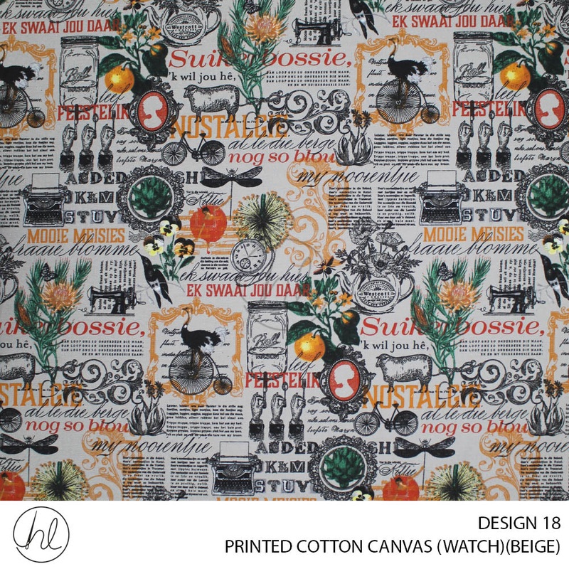 PRINTED COTTON CANVAS DESIGN 18 150CM PER M WATCH BEIGE