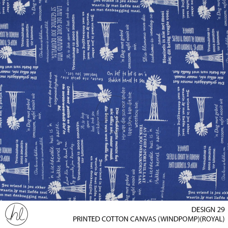 PRINTED COTTON CANVAS DESIGN 29 150CM PER M WINDPOMP ROYAL