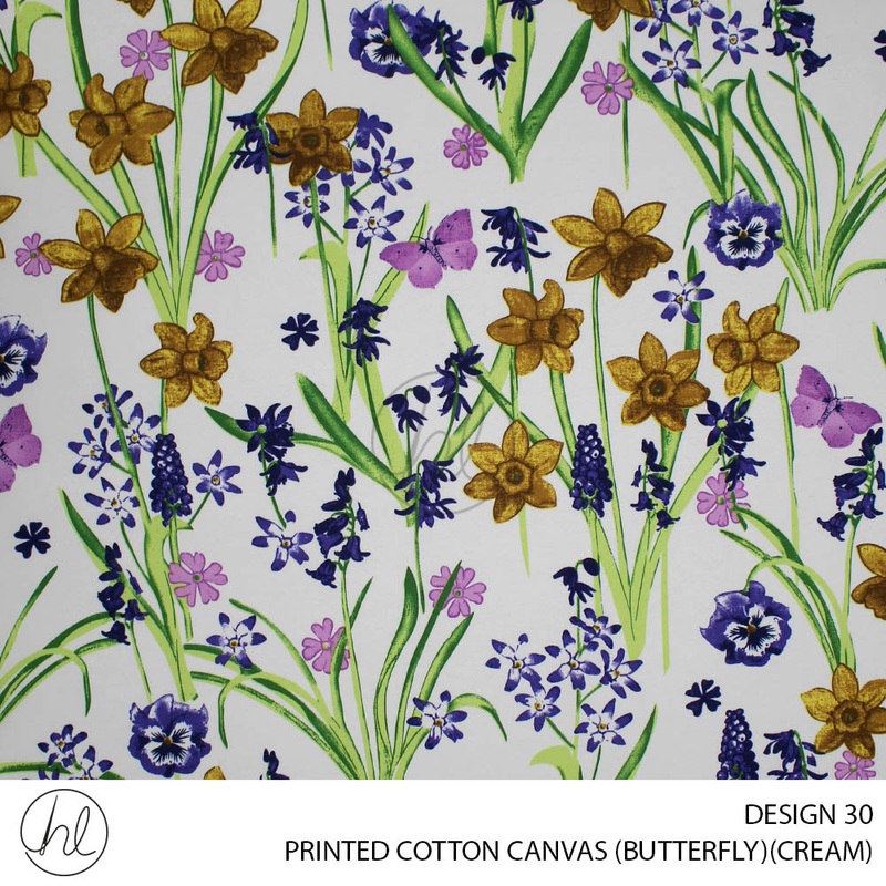 PRINTED COTTON CANVAS DESIGN 30 150CM PER M BUTTERFLY CREAM