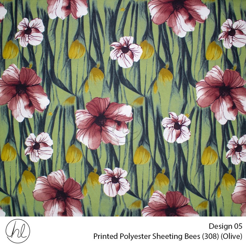Printed Polyester Sheeting 240cm Bees Olive Per m