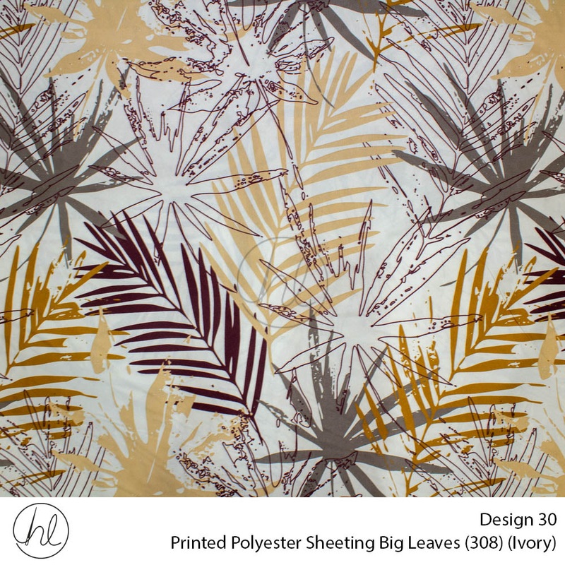 Printed Polyester Sheeting 240cm Big Leaves Ivory Per m