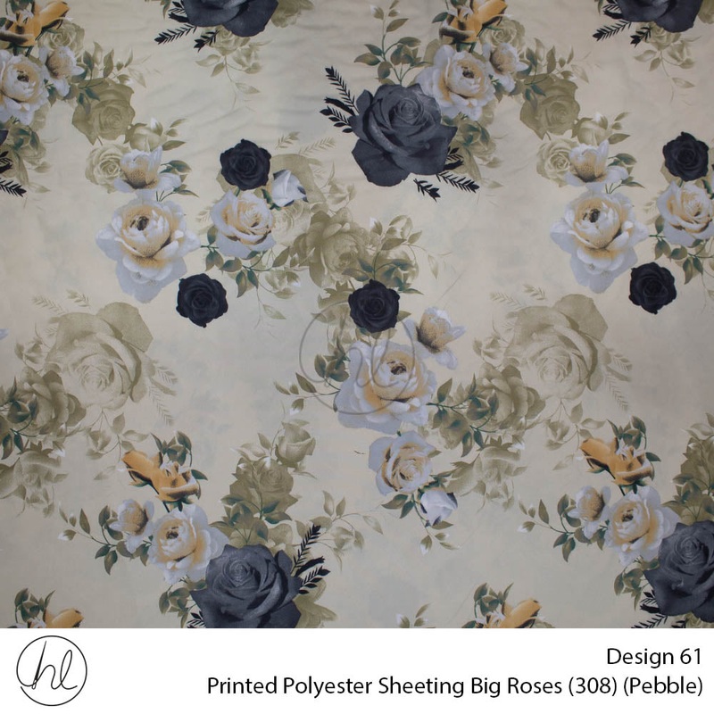 Printed Polyester Sheeting 240cm Big Roses Pebble Per m