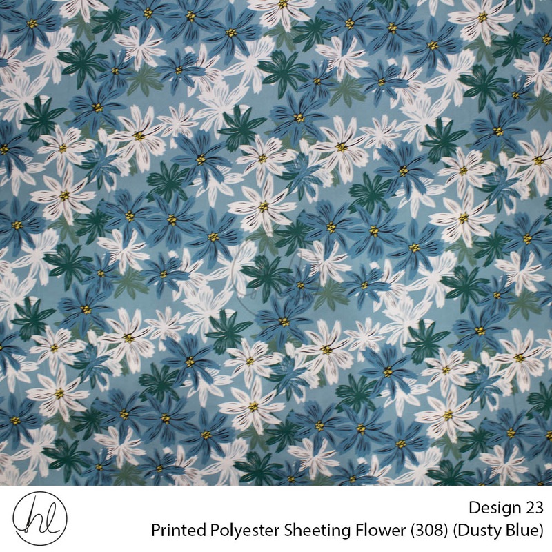 Printed Polyester Sheeting 240cm Flower Dusty Blue Per m