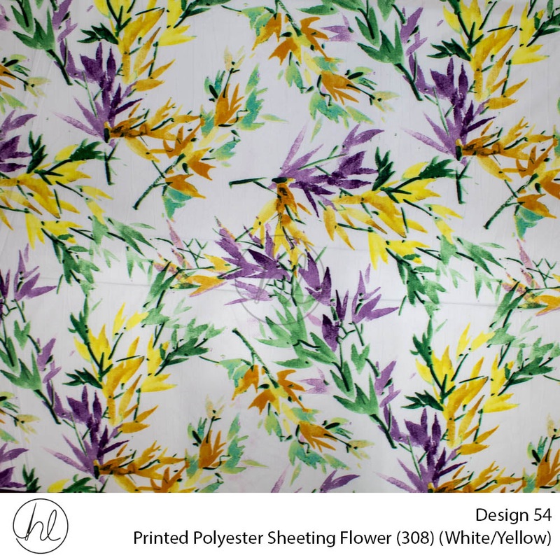 Printed Polyester Sheeting 240cm Flower White/Yellow Per m