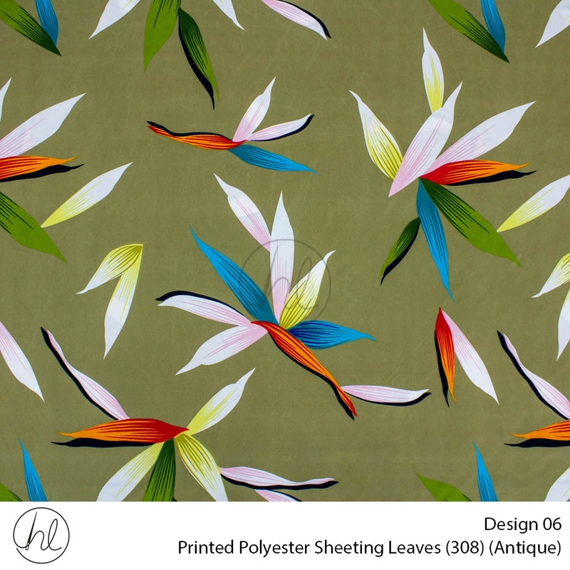 Printed Polyester Sheeting 240cm Leaves Antique Per m