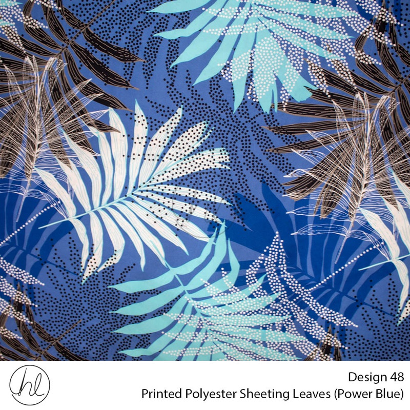 Printed Polyester Sheeting 240cm Leaves Powder Blue Per m