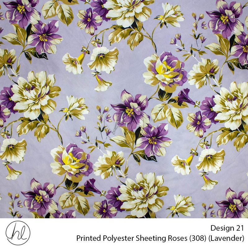 Printed Polyester Sheeting 240cm Roses Lavender Per m