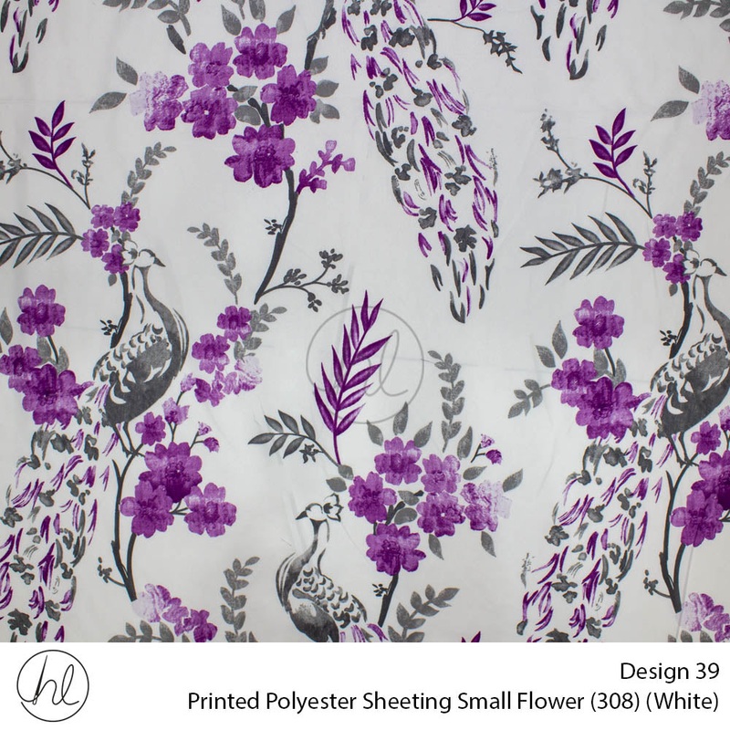 Printed Polyester Sheeting 240cm Small Flower White Per m