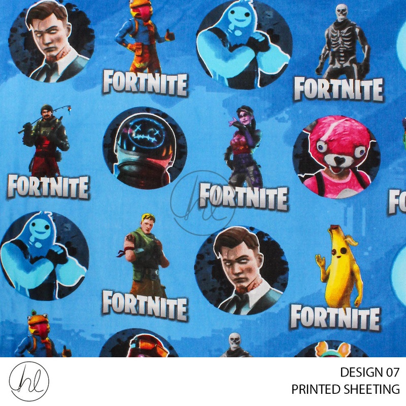 PRINTED SHEETING FORTNITE DESIGN 07 ROYAL BLUE 240CM PER M
