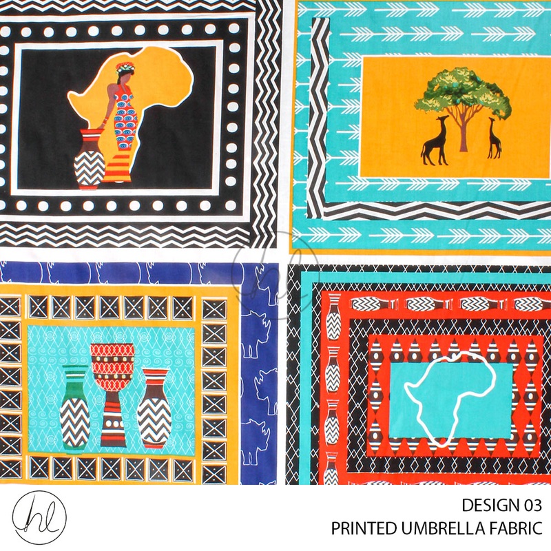 PRINTED UMBRELLA FABRIC AFRICAN PRIDE DESIGN 03 DUCK EGG 235CM PER M