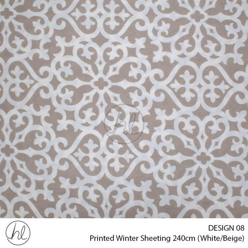 Printed Winter Sheeting Design 08 White/Beige 240cm Wide