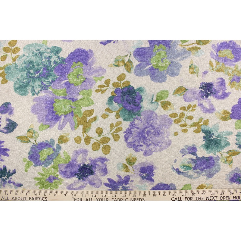 Floral/Gold Knit Fabric in Purple Passion