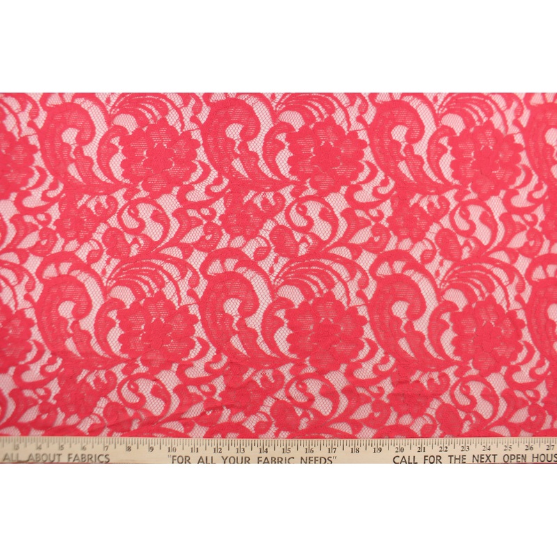 Lace Stretch Fabric in Coral