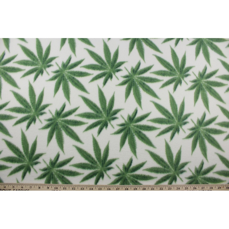 Cannabis Polar Fleece Fabric in White