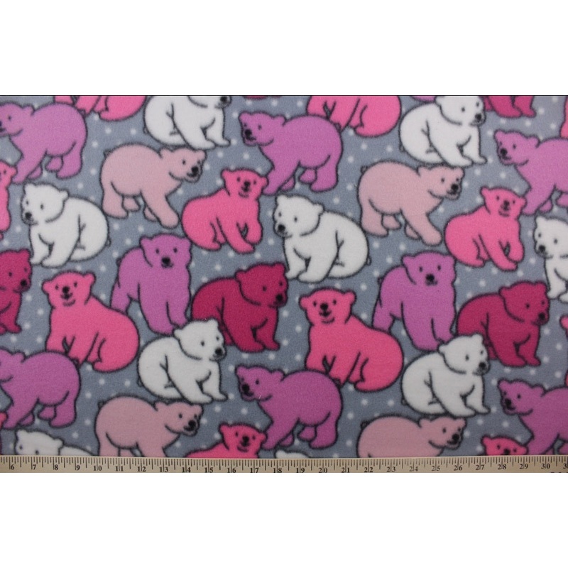 Polka Dot Bears Doubled Sided Fleece Fabric in Pink